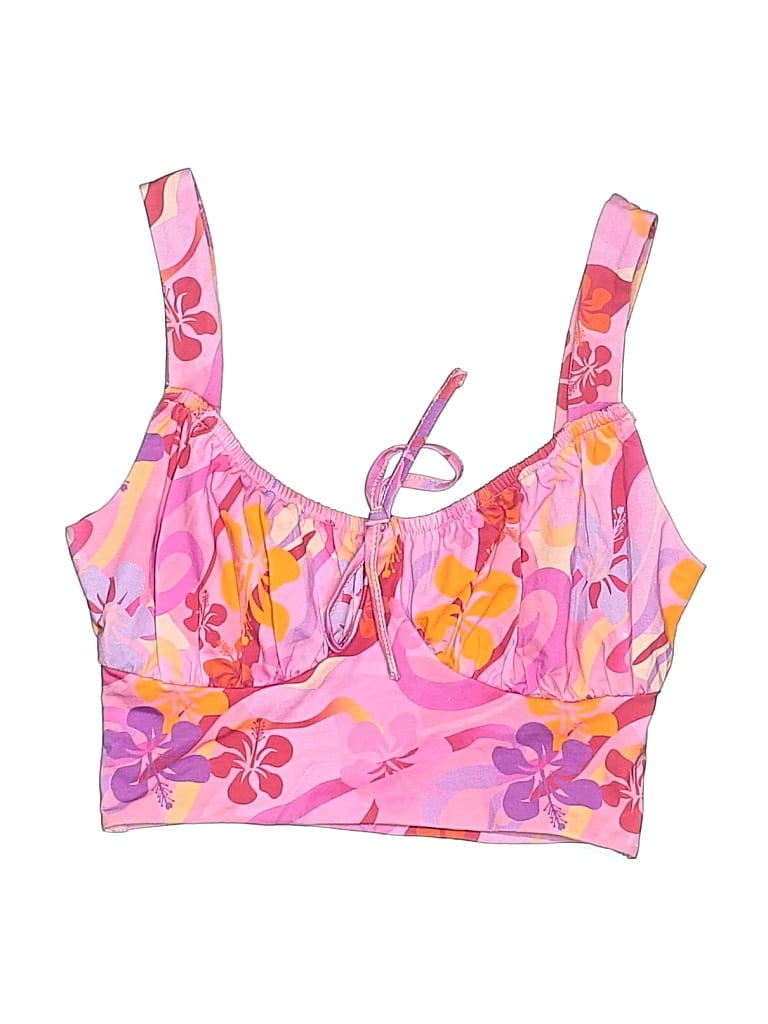 Pre-owned Tiger Mist Swimsuit Top Pink Floral Pattern Swimwear