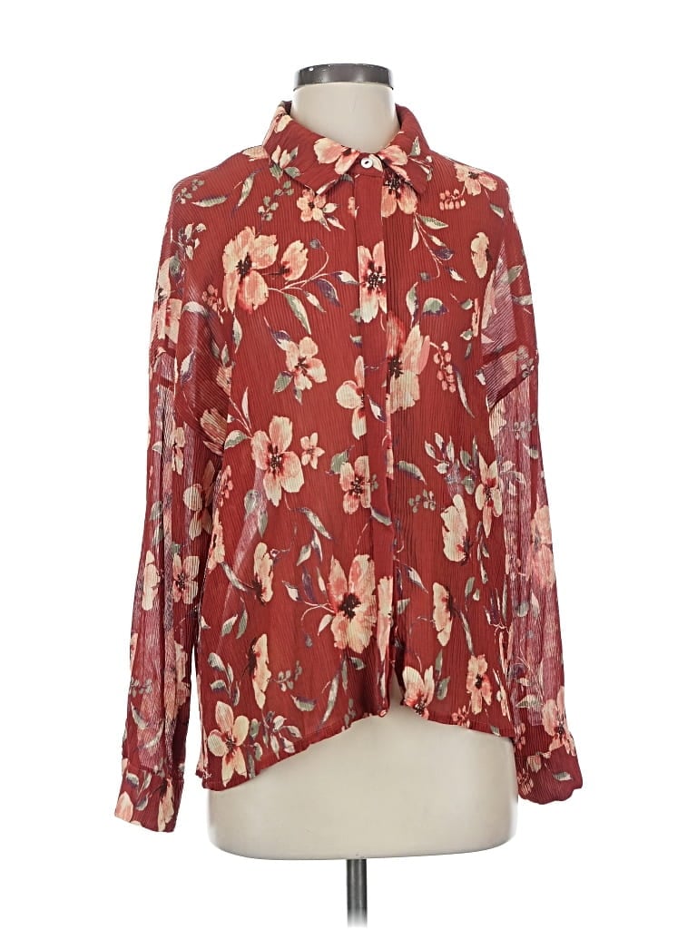 Pre-owned Lumiere Long Sleeve Blouse In Burgundy