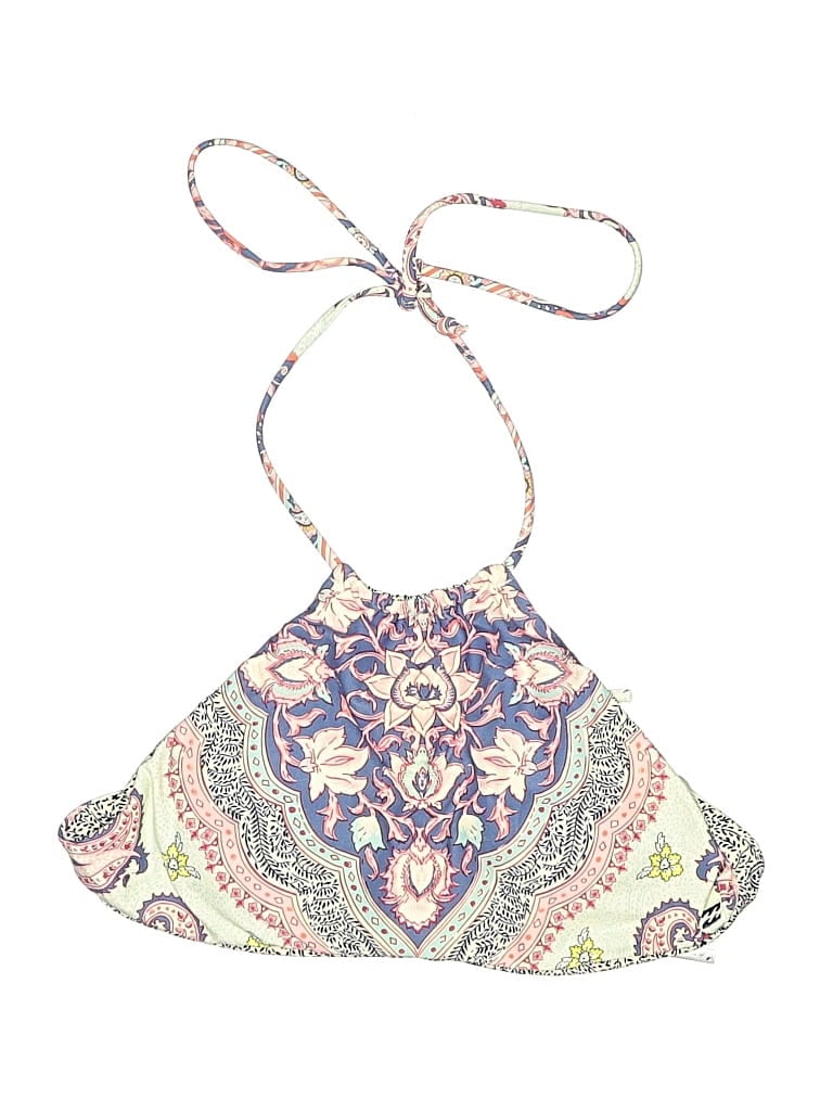 Pre-owned Billabong Swimsuit Top Ivory Paisley Pattern Swimwear In White