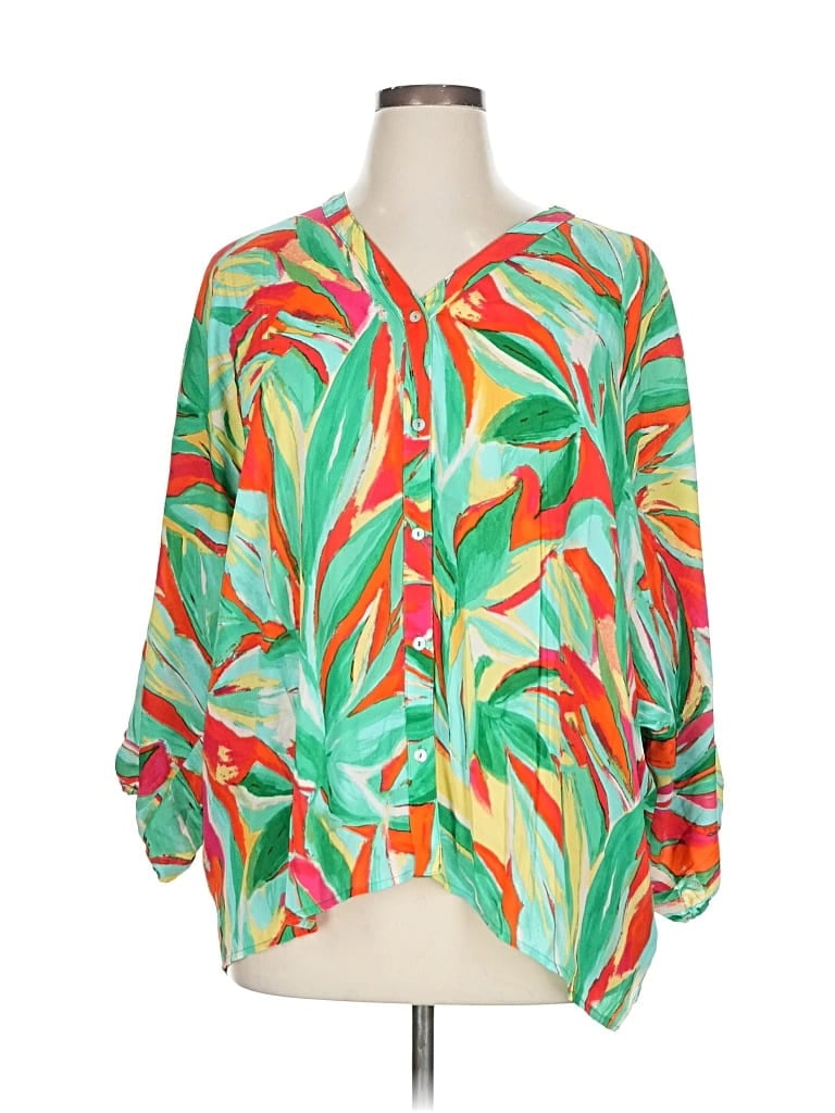 Pre-owned Colleen Lopez 3/4 Sleeve Blouse In Green