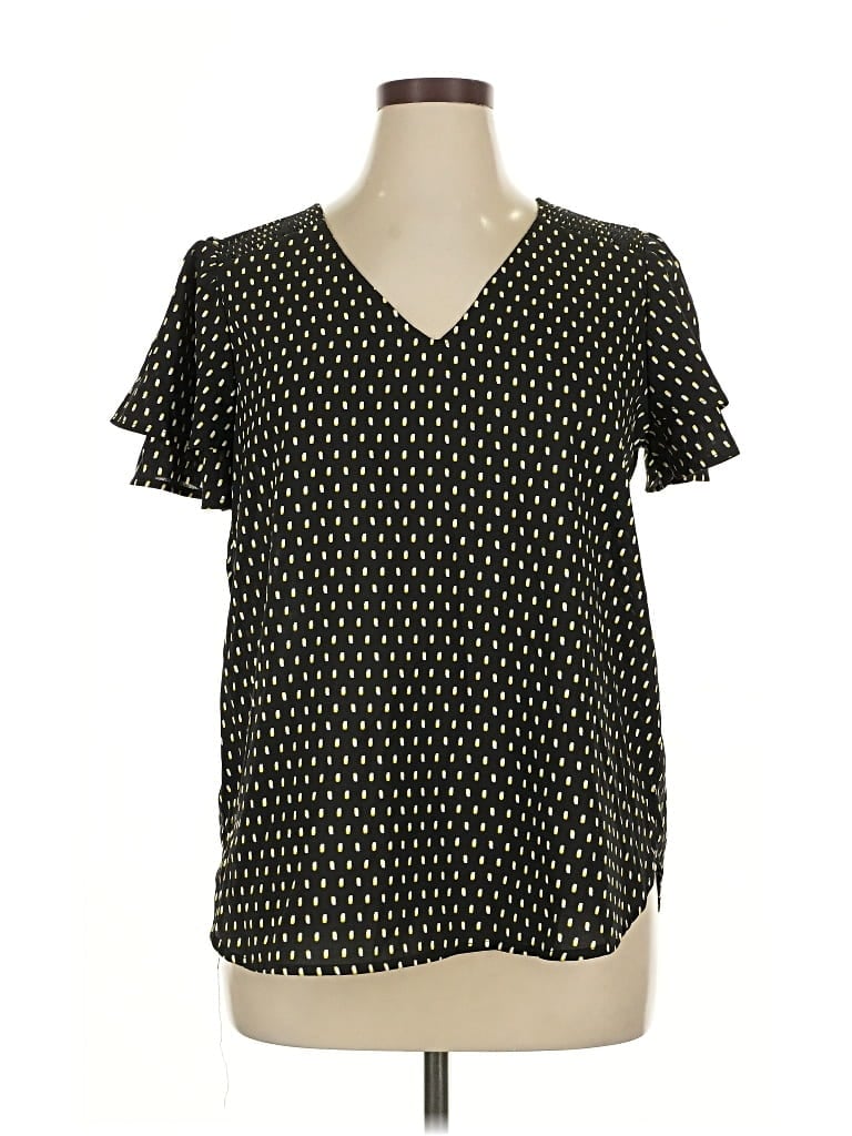 Pre-owned Pleione Short Sleeve Blouse In Black