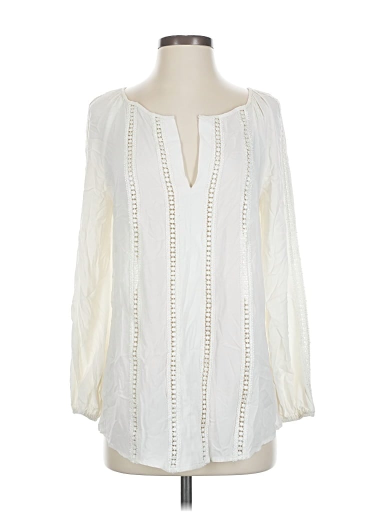 Pre-owned Max Studio Long Sleeve Blouse In White