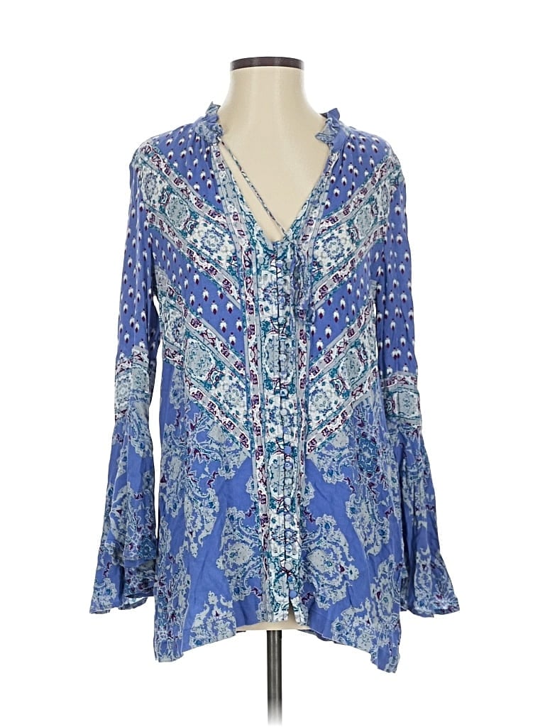 Pre-owned Free People Long Sleeve Blouse In Blue