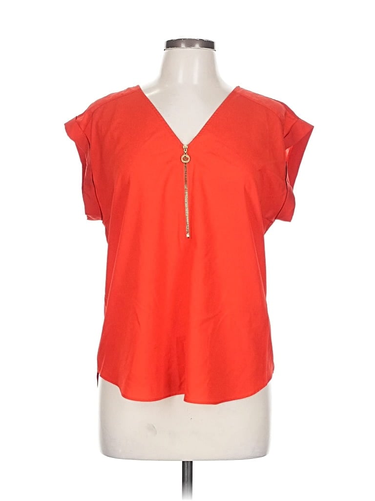 Pre-owned Calvin Klein Short Sleeve Top Orange V Neck Tops