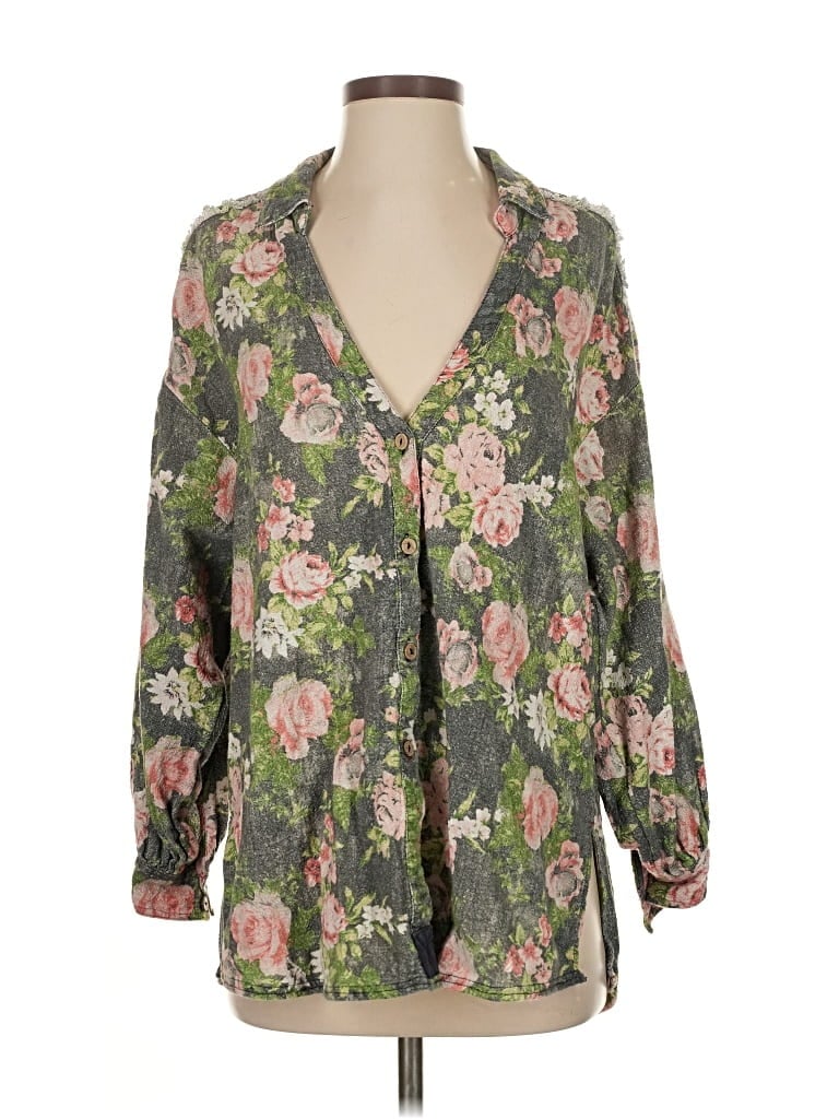 Pre-owned We The Free 3/4 Sleeve Blouse In Green