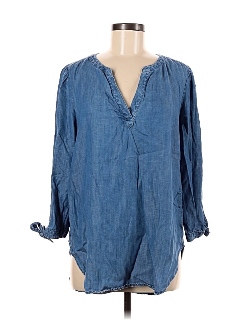 Pre-owned Ann Taylor Loft Outlet 3/4 Sleeve Blouse In Blue