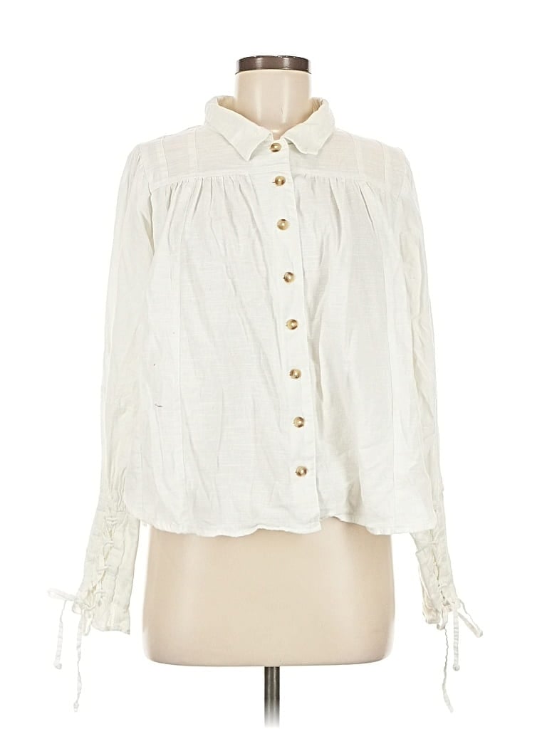 Pre-owned Free People Long Sleeve Blouse In White