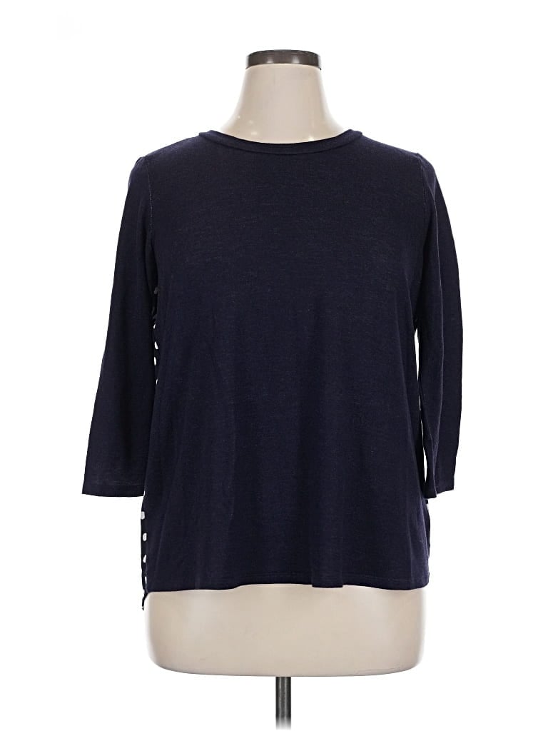 Pre-owned Papermoon 3/4 Sleeve Top Blue Crew Neck Tops