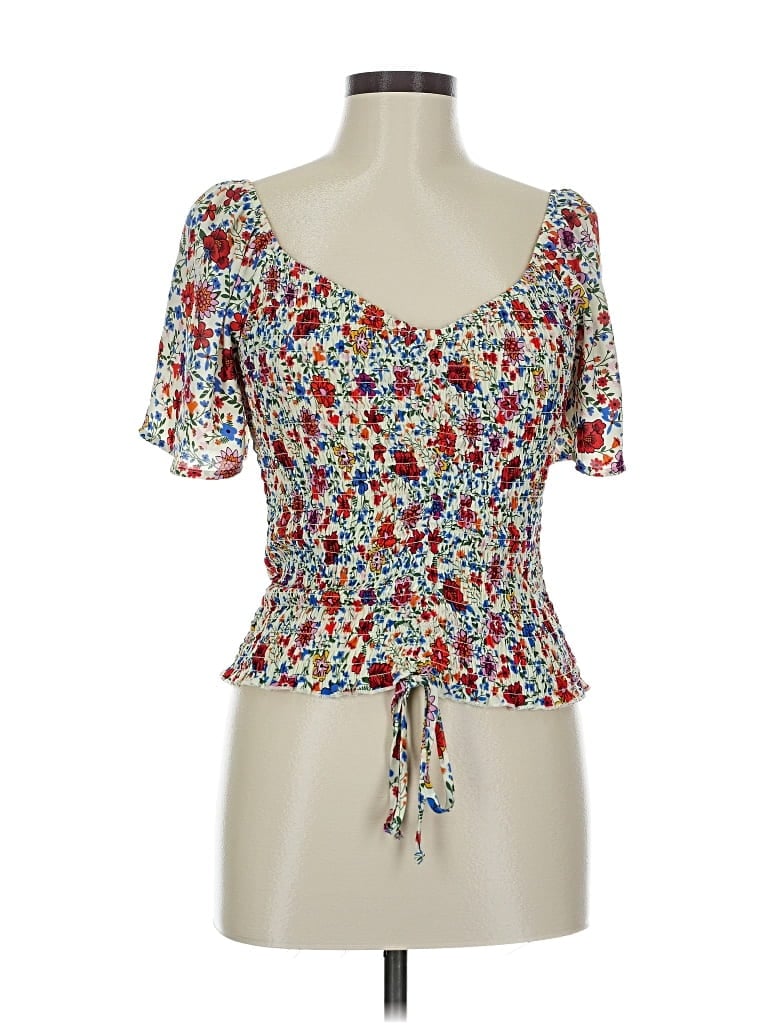 Pre-owned Willow & Root Short Sleeve Top Blue Sweetheart Neckline Tops