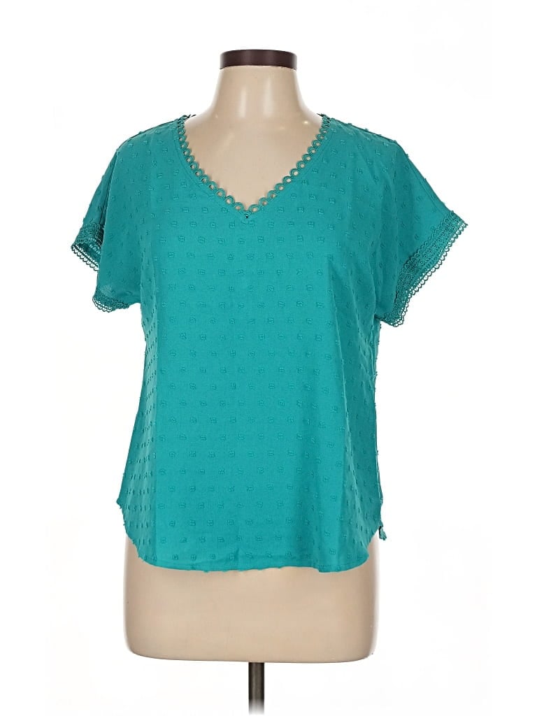 Pre-owned Mine Short Sleeve Top Teal V Neck Tops In Blue