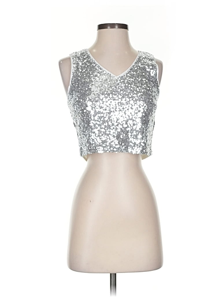 Pre-owned Anna-kaci Tank Top Silver Strapless Neckline Tops