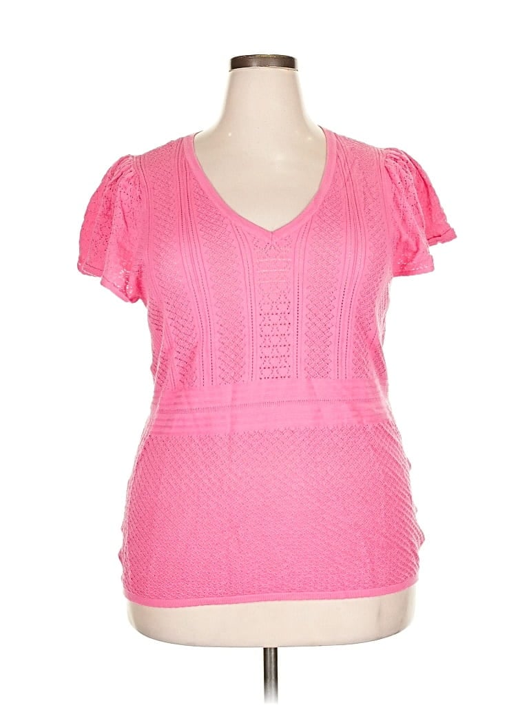 Torrid Short Sleeve Top Pink V Neck Tops