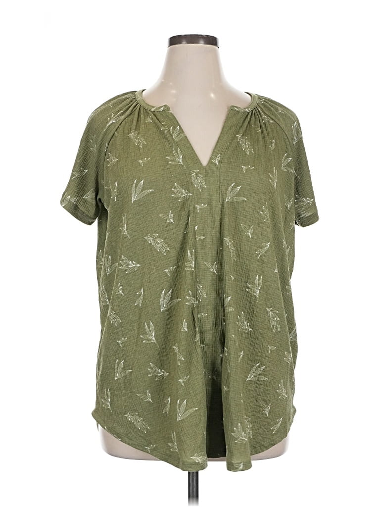 Pre-owned Lane Bryant Short Sleeve Blouse In Green