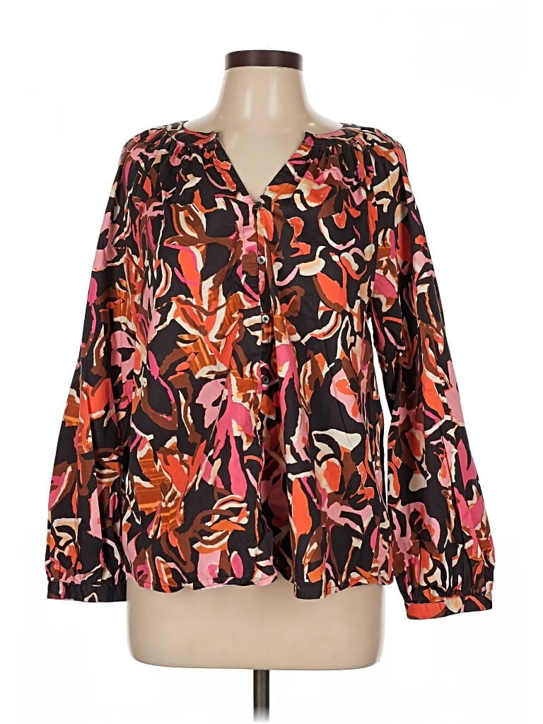 Pre-owned Nic + Zoe Long Sleeve Blouse In Orange