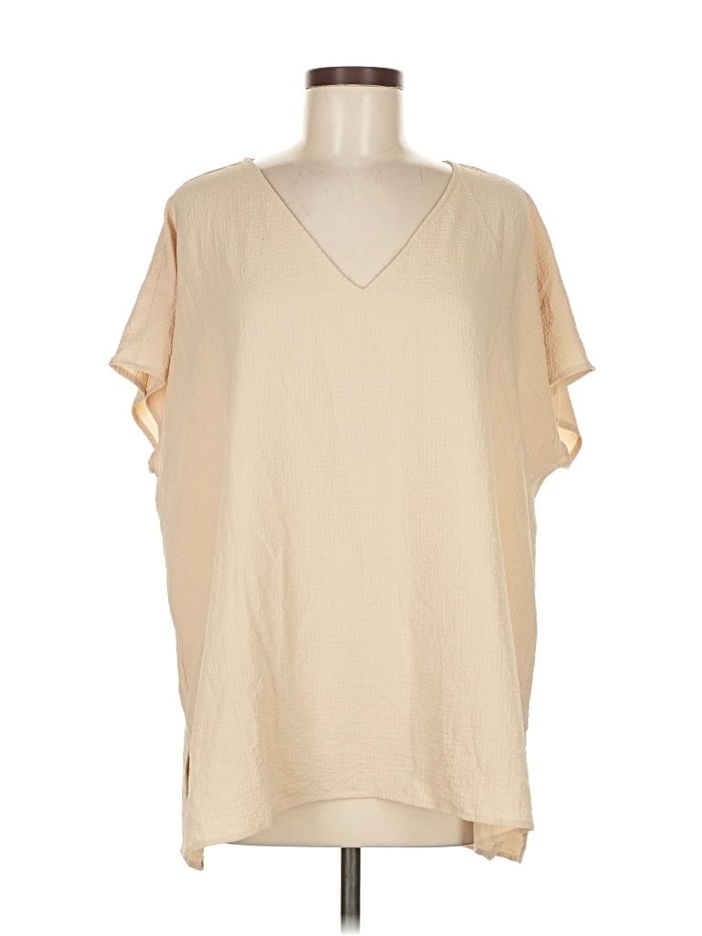 Pre-owned Andree By Unit Short Sleeve Top Tan V Neck Tops In Brown