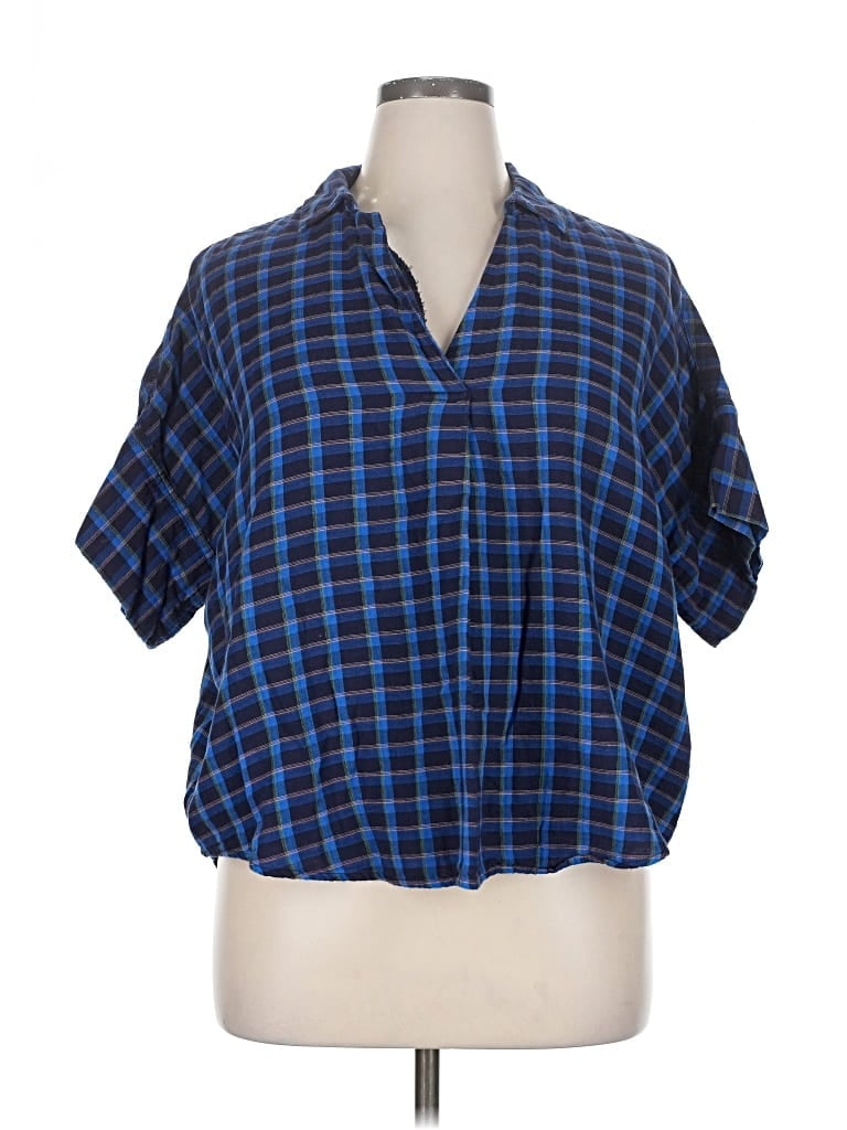 Pre-owned Madewell Short Sleeve Blouse In Blue