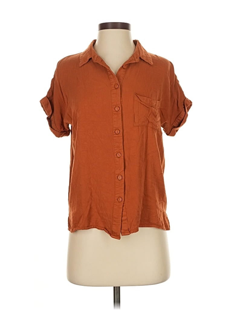 Pre-owned Lulus Short Sleeve Blouse In Brown