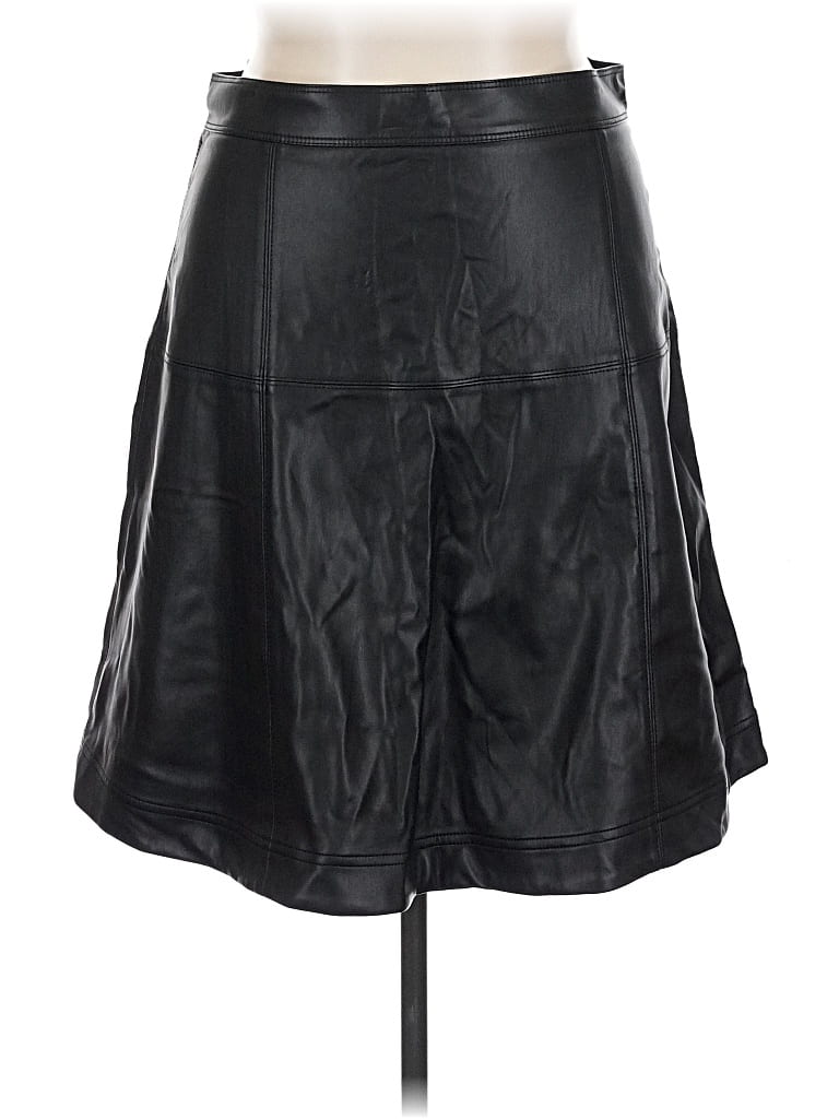 Pre-owned Ann Taylor Faux Leather Skirt In Black