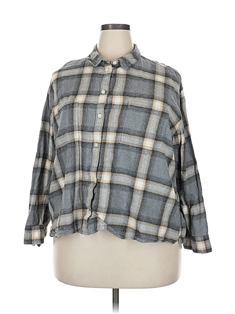 Pre-owned Old Navy 3/4 Sleeve Button Down Shirt In Gray