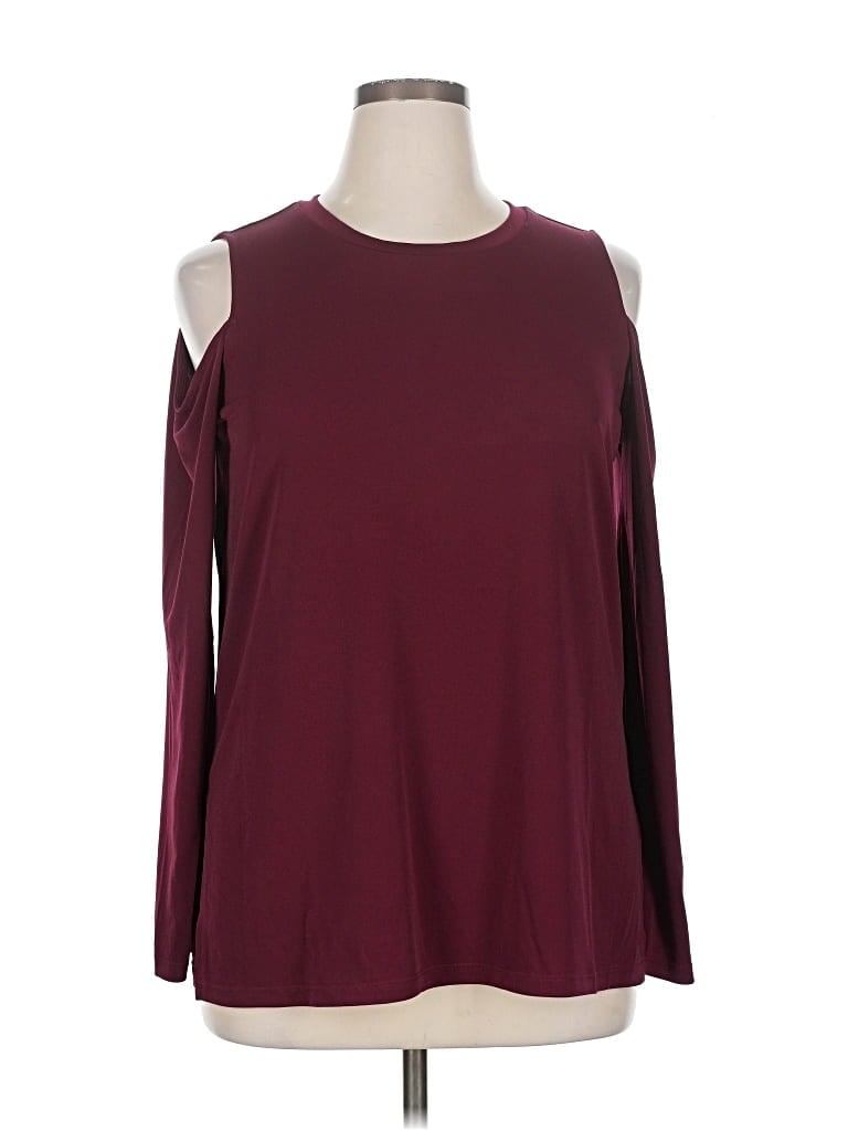 Pre-owned Michael Michael Kors Long Sleeve Top Burgundy Cold Shoulder Neckline Tops