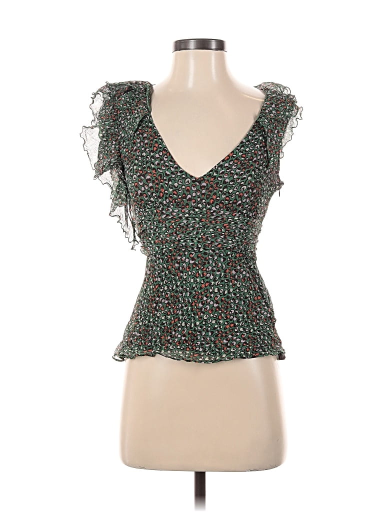 Pre-owned Bcbgmaxazria Sleeveless Silk Top Green Sweetheart Neckline Tops