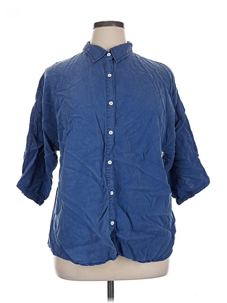 Pre-owned Coldwater Creek 3/4 Sleeve Button Down Shirt In Blue