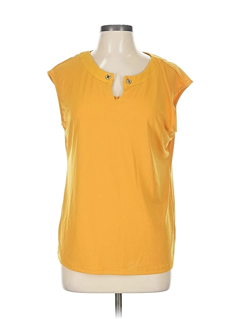Pre-owned Carmen Marc Valvo Short Sleeve Top Yellow Keyhole Neckline Tops