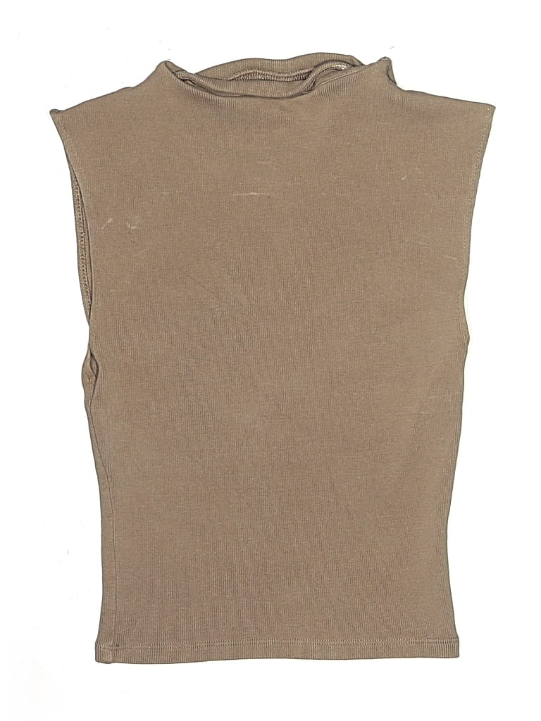 Pre-owned Zara Sleeveless Top Tan High Neck Tops In Brown