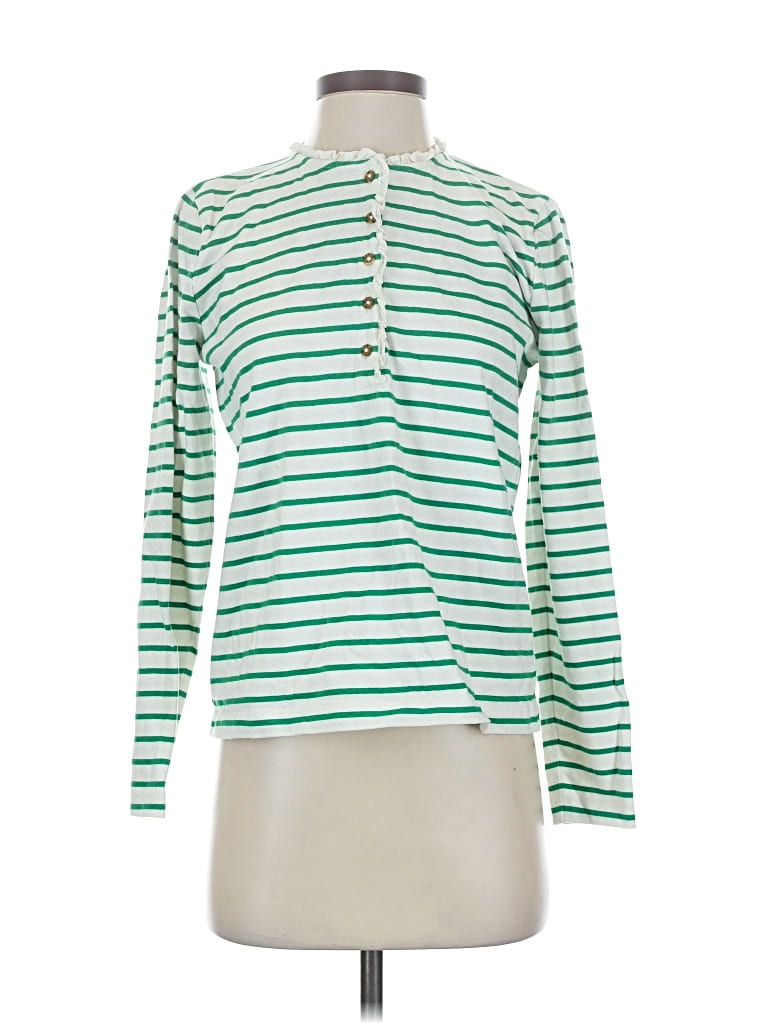 Pre-owned J.crew Factory Store Long Sleeve Top Green Mock Neckline Tops