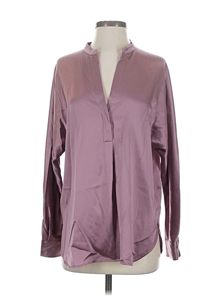 Pre-owned Vince Long Sleeve Silk Top Purple Plunge Neckline Tops