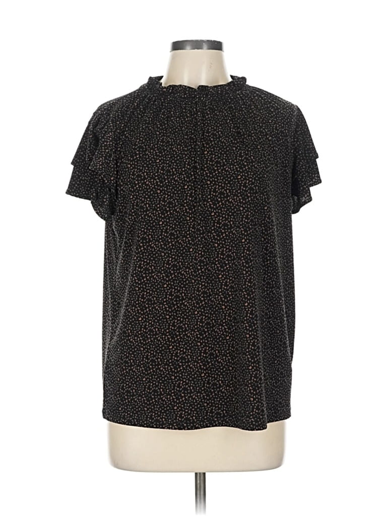 Pre-owned Adrianna Papell Short Sleeve Blouse In Black