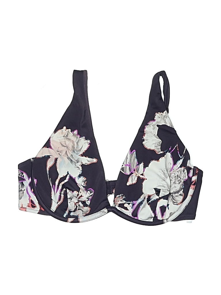 Pre-owned Athleta Swimsuit Top Purple Floral Pattern Halter Neckline Swimwear