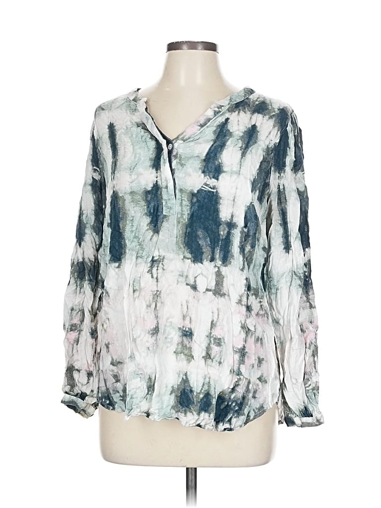 Pre-owned Haute Hippie Long Sleeve Henley Shirt In Blue