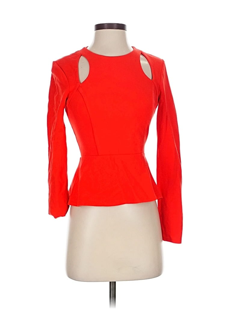 Pre-owned Bcbgmaxazria Long Sleeve Top Red Keyhole Neckline Tops