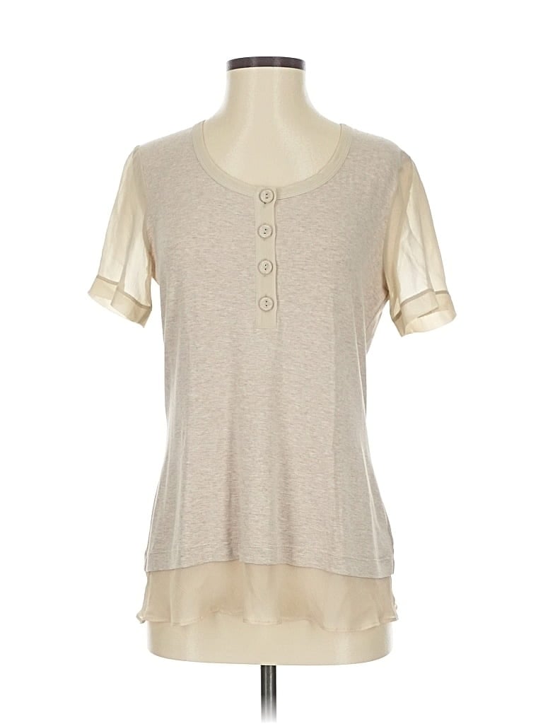 Pre-owned St John Short Sleeve Top Ivory Scoop Neck Tops In White