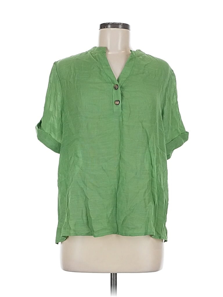 Pre-owned Parallel Skies Short Sleeve Blouse In Green