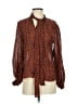 Theory 100% Silk Animal Print Brown Long Sleeve Silk Top Size P (petite) - photo 1