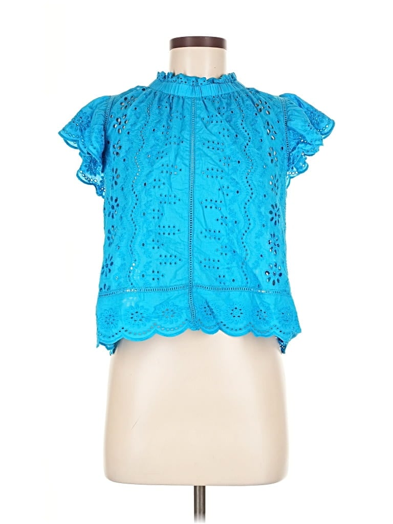 Pre-owned Jennifer & Grace Short Sleeve Blouse In Blue