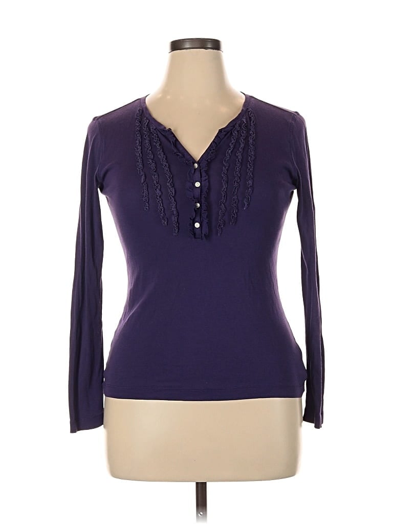 Pre-owned Eddie Bauer Long Sleeve Top Purple Sweetheart Neckline Tops