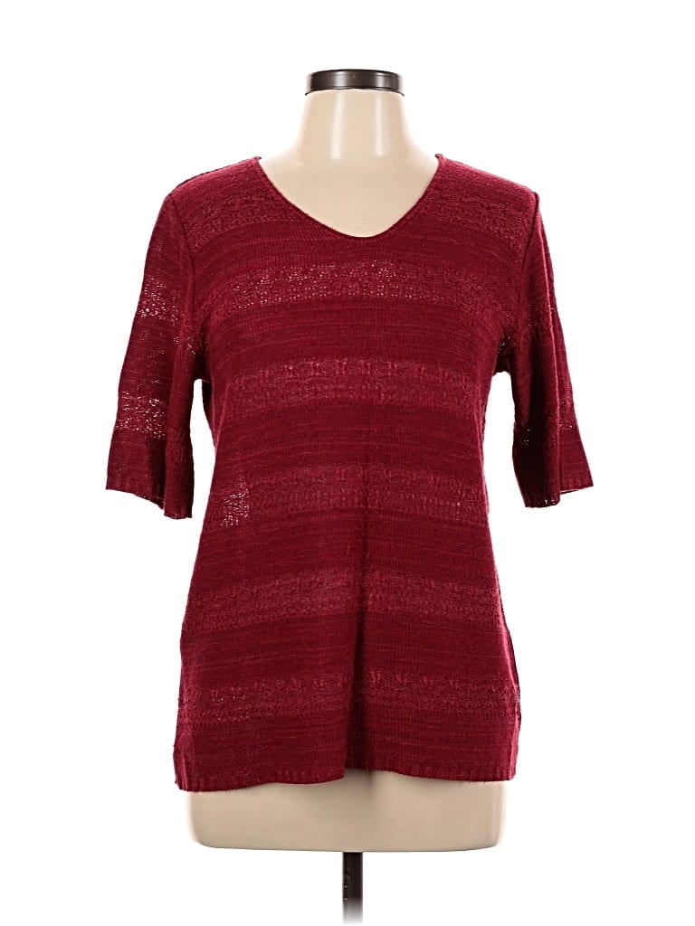 Pre-owned Christopher & Banks Short Sleeve Top Burgundy V Neck Tops