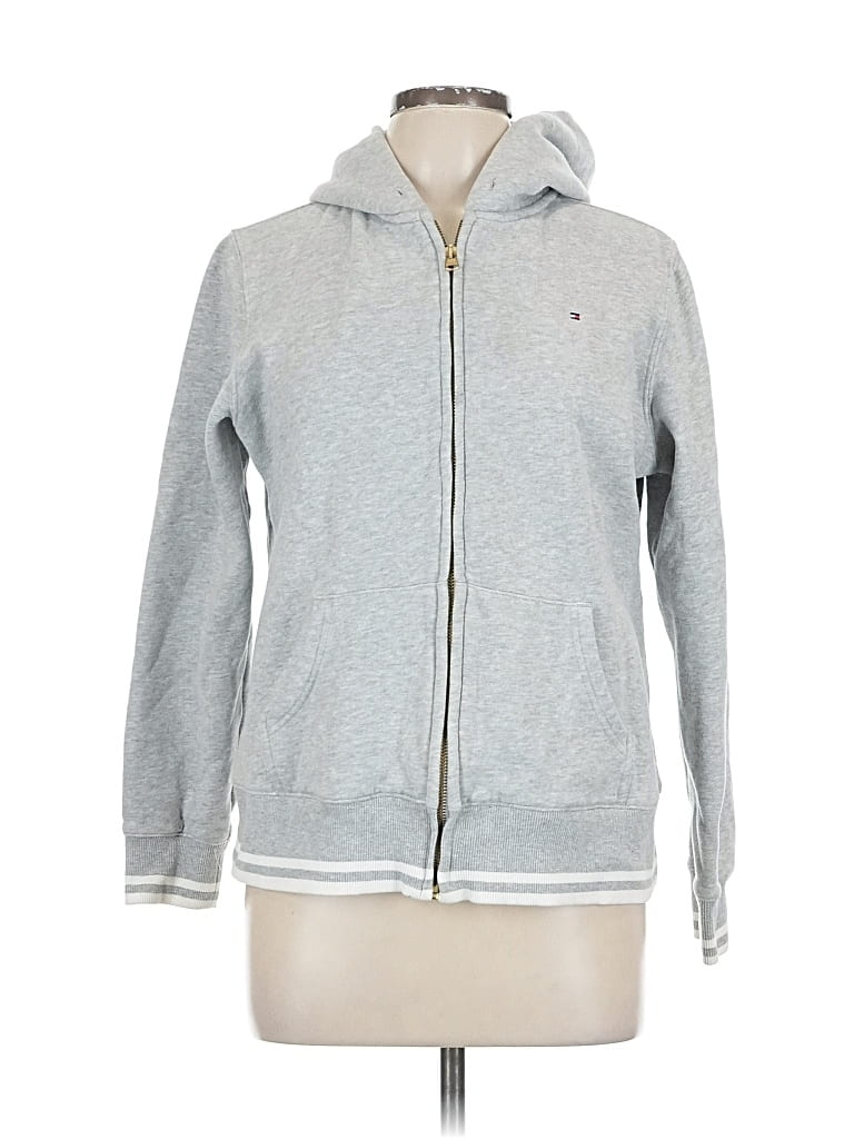 Pre-owned Tommy Hilfiger Zip Up Hoodie In Silver