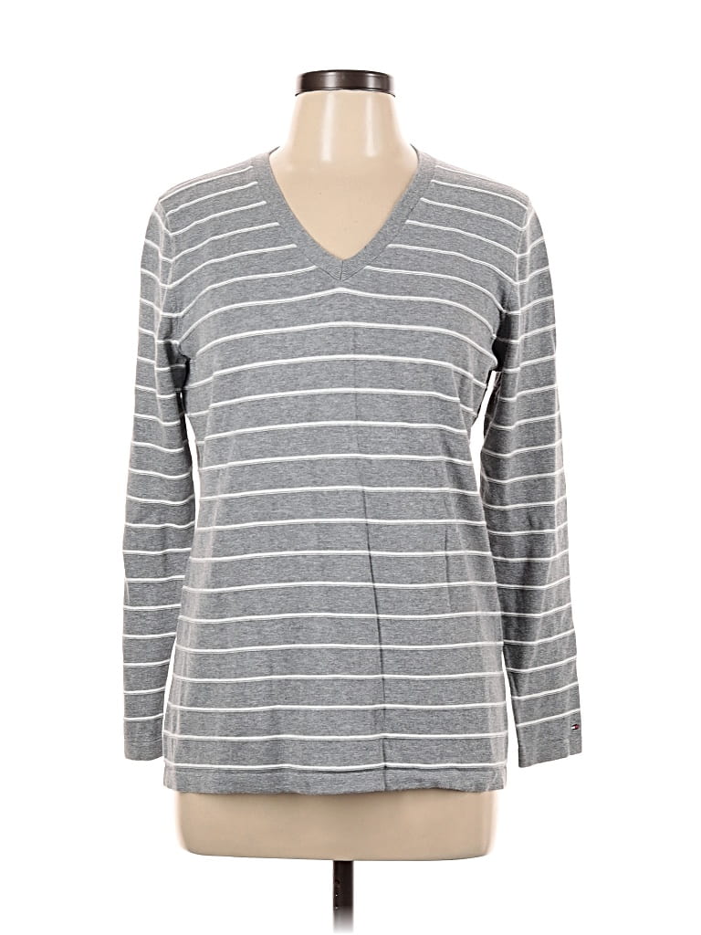 Pre-owned Tommy Hilfiger Long Sleeve Top Gray V Neck Tops