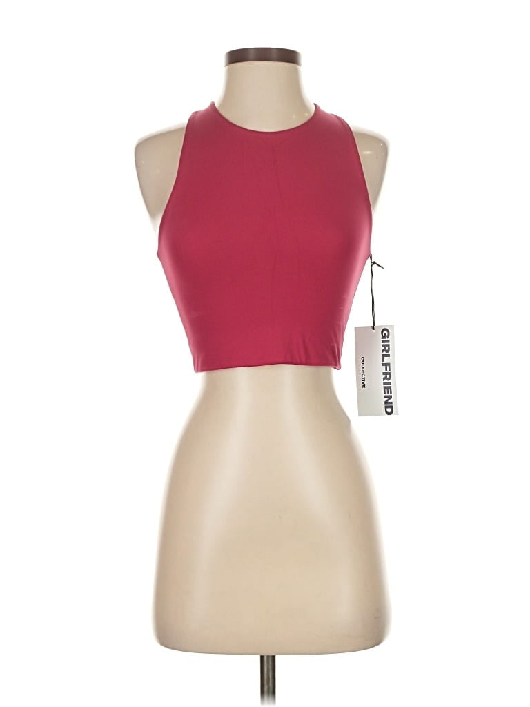 Pre-owned Girlfriend Collective Tank Top Burgundy Halter Neckline Tops