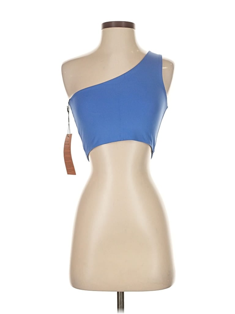 Pre-owned Girlfriend Collective Tank Top Blue One Shoulder Neckline Tops
