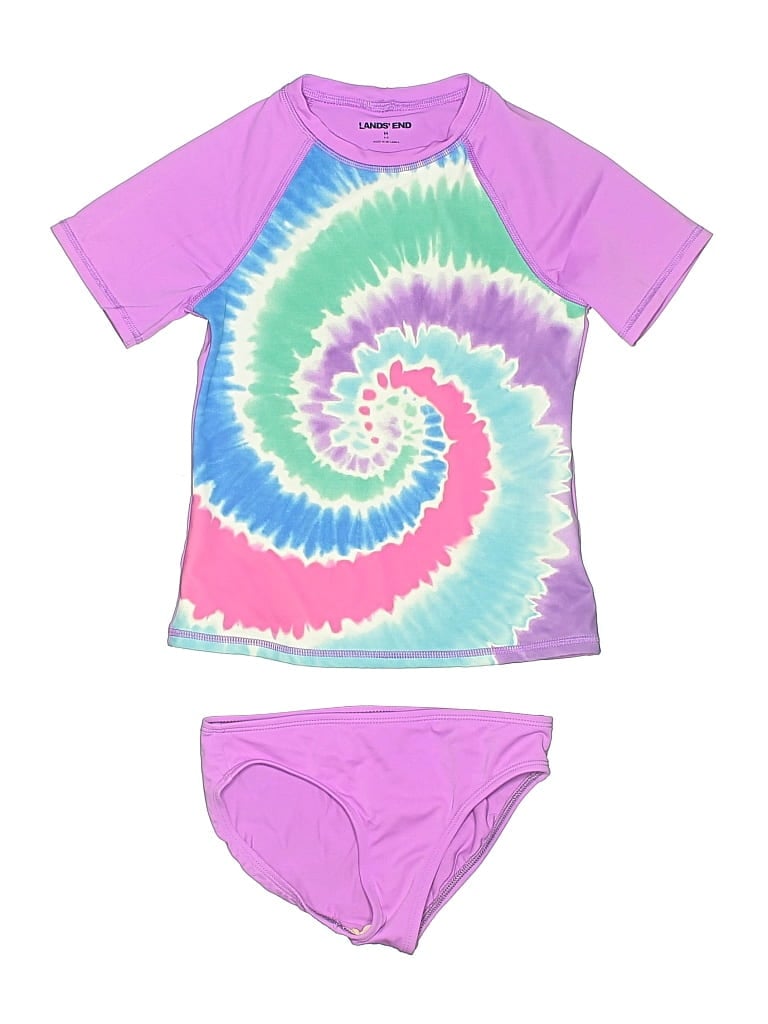 Pre-owned Lands' End Kids' Two Piece Swimsuit In Purple