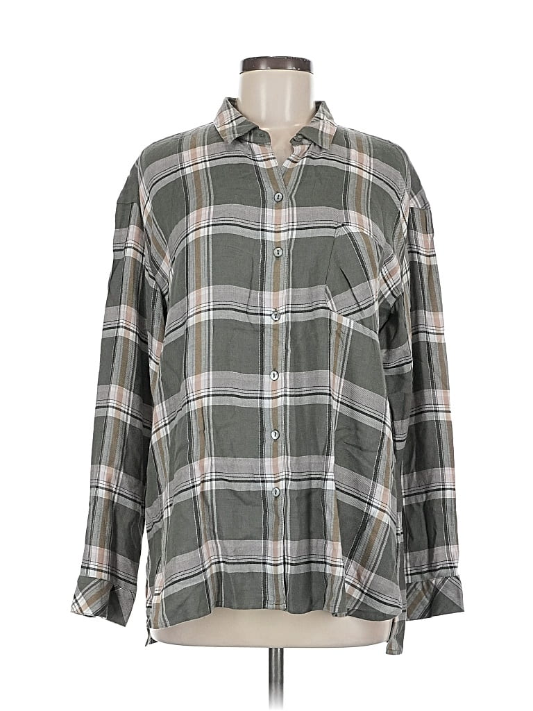 Pre-owned Jjill Long Sleeve Button Down Shirt In Gray