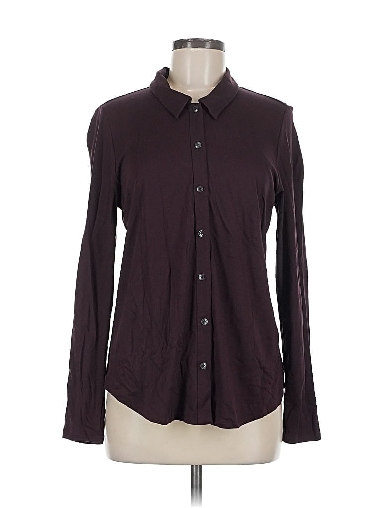 Pre-owned Jjill Long Sleeve Button Down Shirt In Burgundy