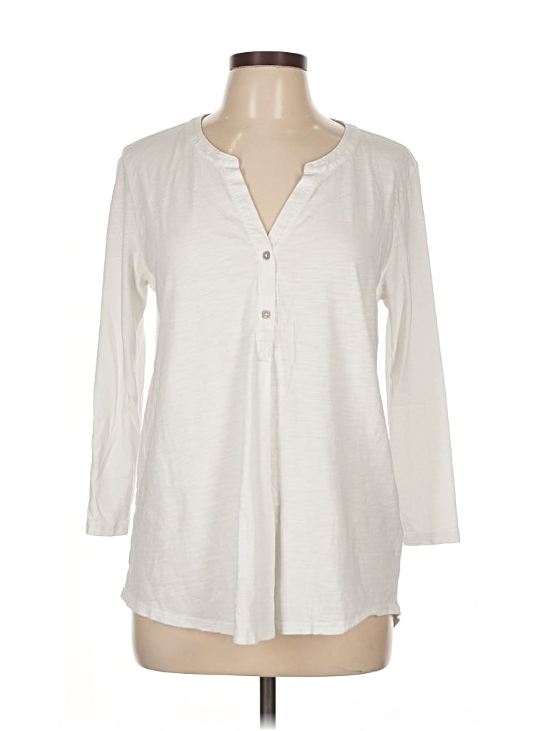 Pre-owned Lilla P Long Sleeve Henley Shirt In White