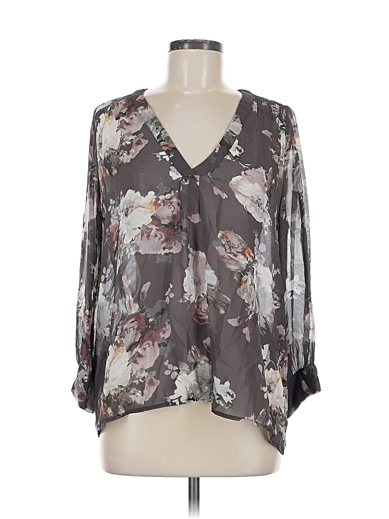 Pre-owned Joie 3/4 Sleeve Silk Top Gray Plunge Neckline Tops