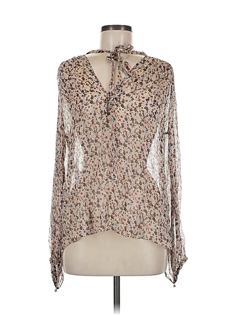 Pre-owned Theory Long Sleeve Silk Top Ivory Tie Neck Tops In White